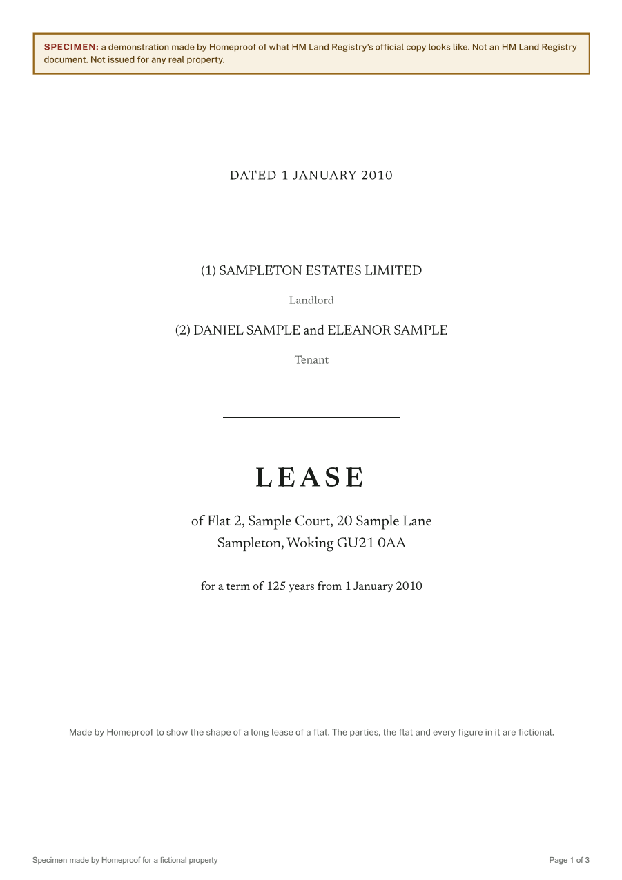 First page of the filed document: a lease (specimen)